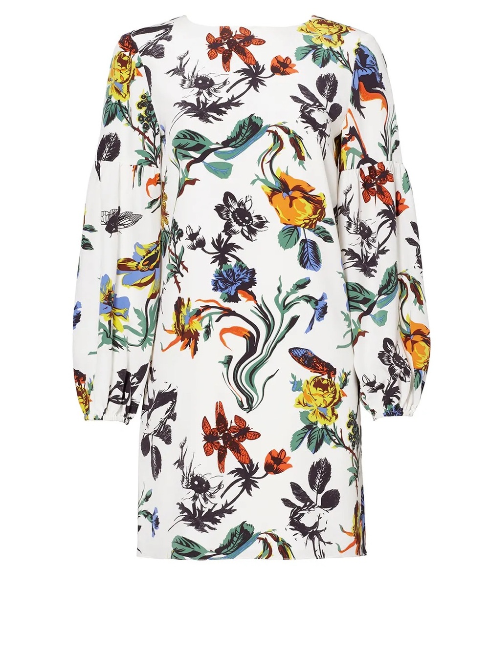 Tibi Floral Print Long-Sleeve Shift Dress in White